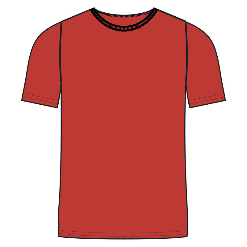 T-Shirt Corte Direito de Fitness Decote Redondo em Algodão Homem 500 Grená