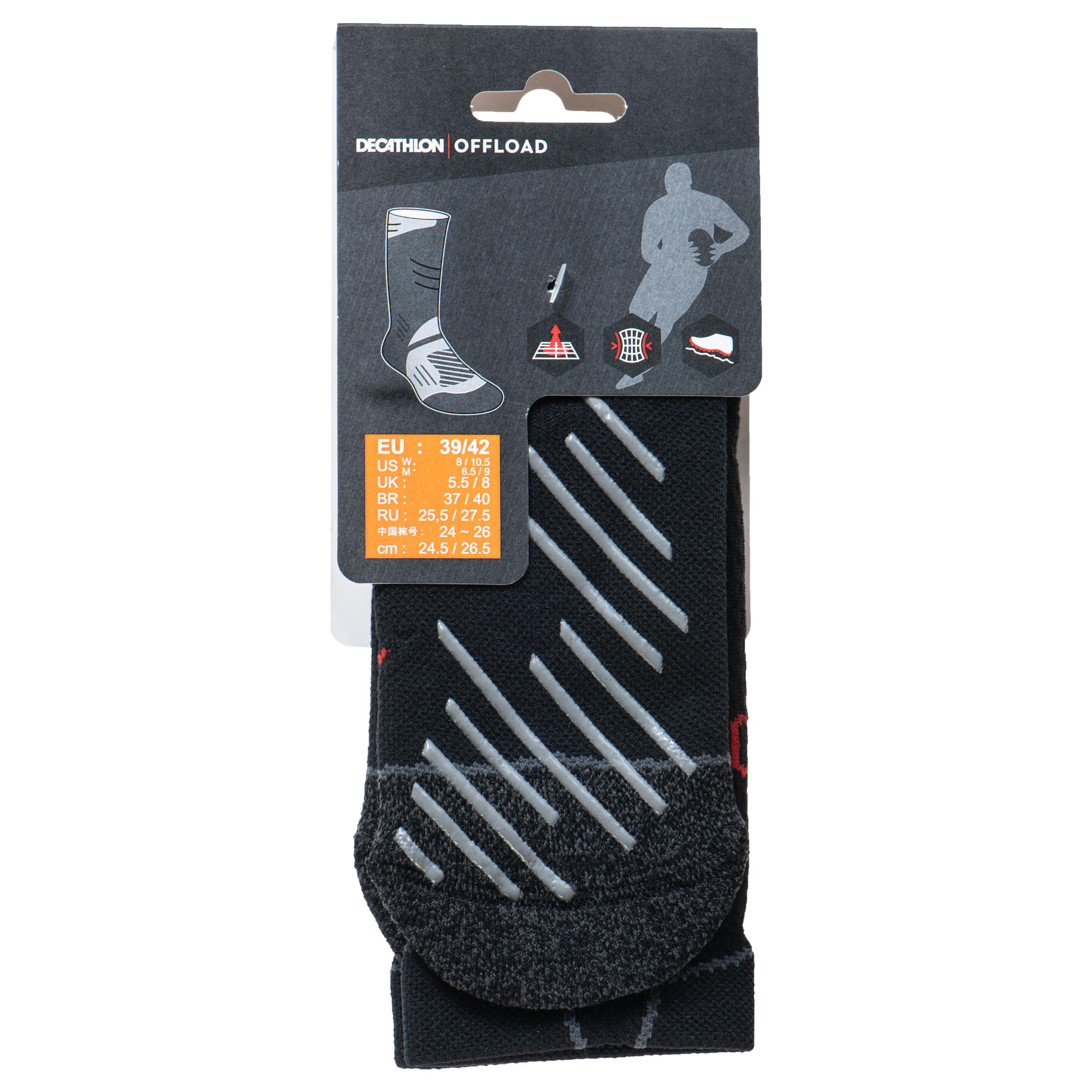 Adult Non-Slip Mid-High Rugby Socks R500 - Black 8/10