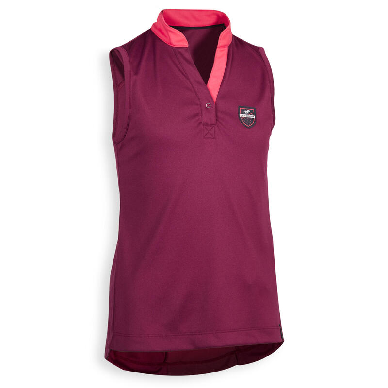 Camiseta Equitación fouganza 500 LIGHT Niños Ciruela y Rosa sin mangas