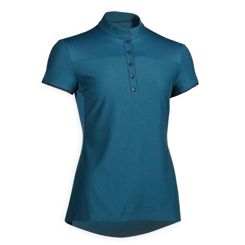 Women's Short-Sleeved Horse Riding Polo Shirt 500 - Petrol Blue