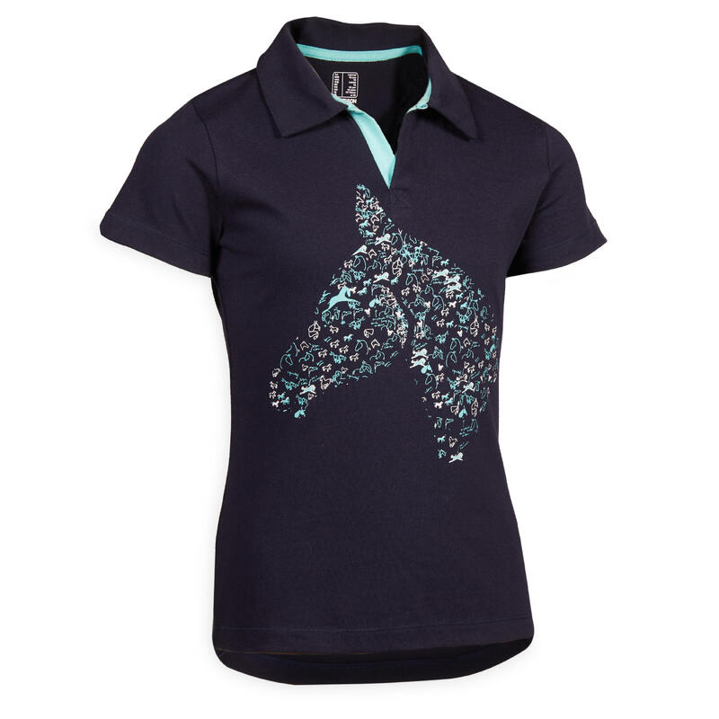 Tricou polo 100 echitație Alb Copii