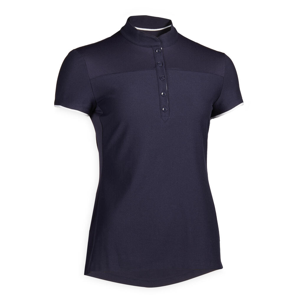 Reit-Poloshirt 500 kurzarm Damen schwarz