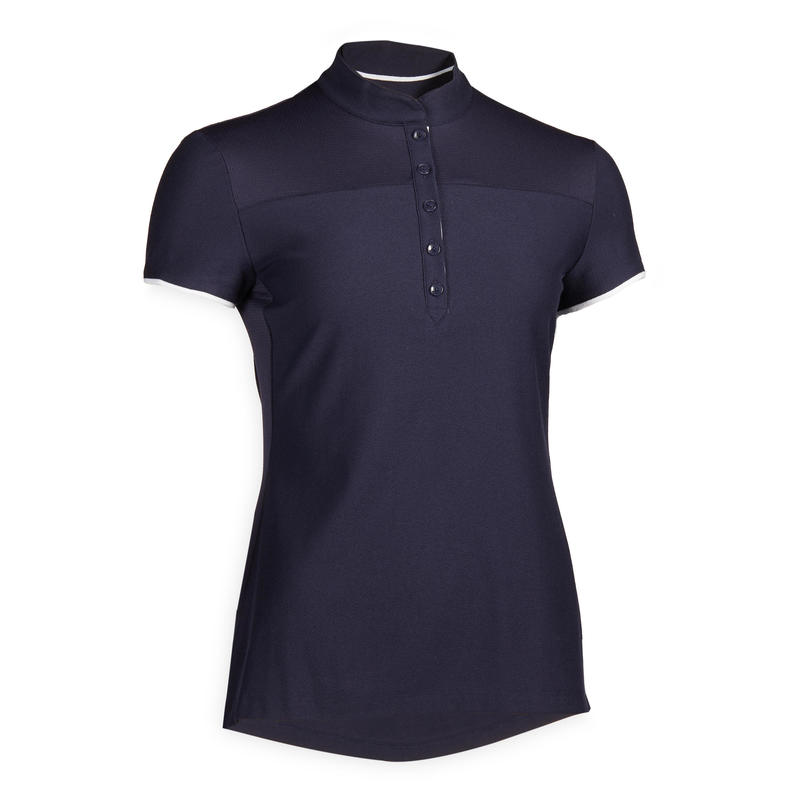 Women's ShortSleeved Horse Riding Polo Shirt 500 Navy Decathlon