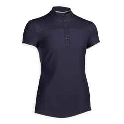 Women's Short-Sleeved Horse Riding Polo Shirt 500 - Navy