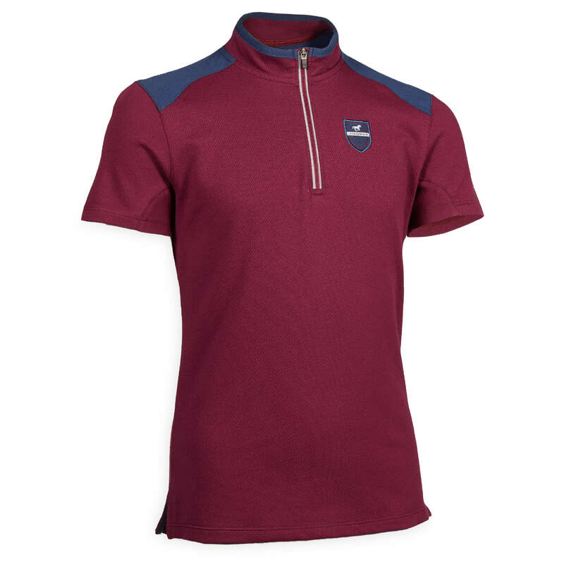 KID RIDING WEAR Horse Riding - Short-Sleeved Polo 500 - Plum FOUGANZA - Horse Riding