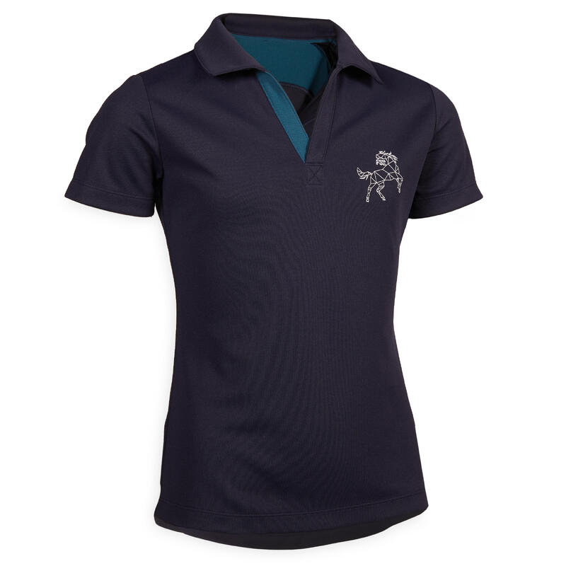Training Mesh Children's Horse Riding Polo Shirt Sea FOUGANZA Decathlon