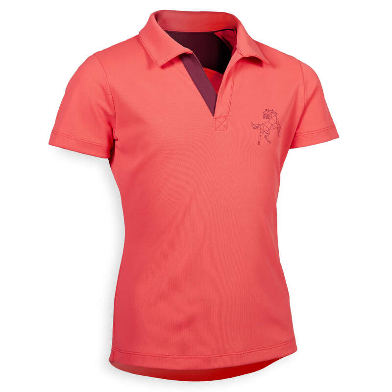 HOT WEATHER JR RIDINGWEAR Horse Riding - 500 Mesh Polo Shirt - Pink FOUGANZA - Horse Riding