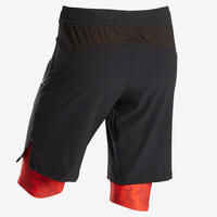 S900 Boys' Breathable Double Gym Shorts - Black/Red
