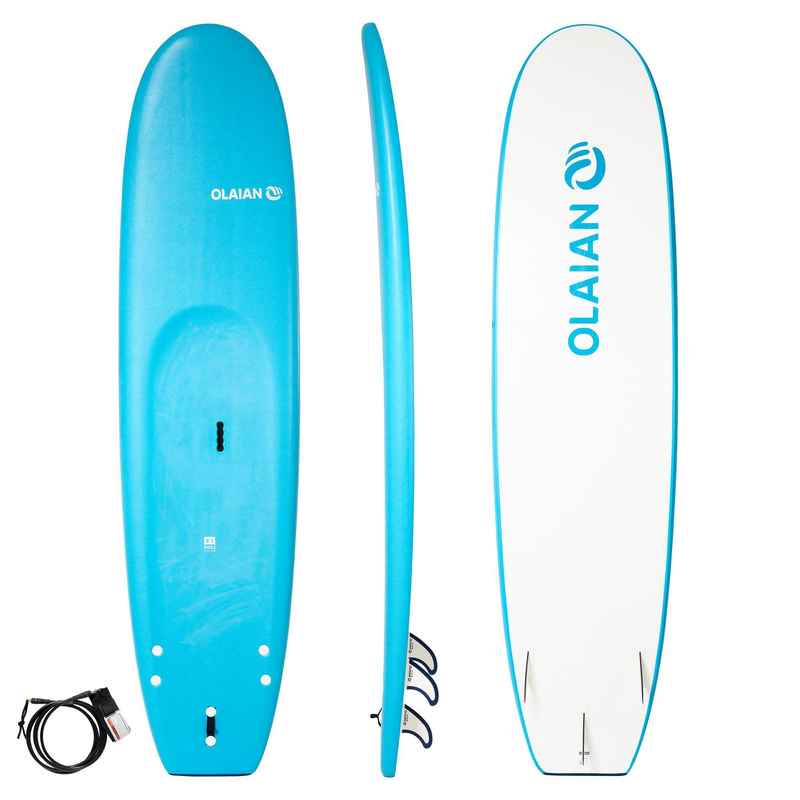 Surfboard Mousse 100 8'2" inklusive Leash und 3 Finnen 