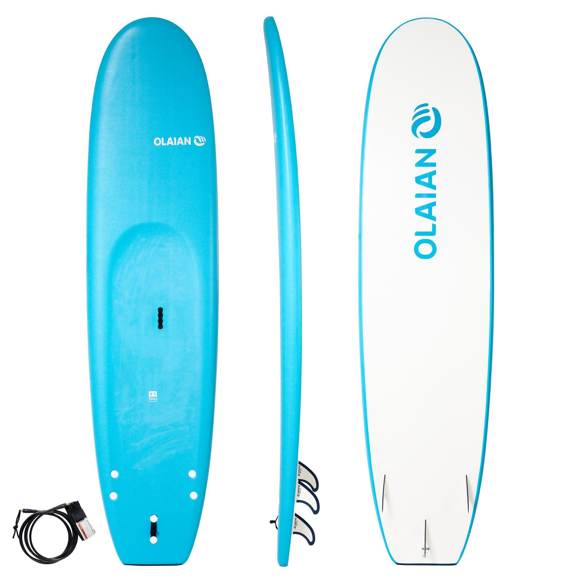 Placă surf 100 8’2″ + leash și 3 înotătoare La Oferta Online decathlon imagine La Oferta Online