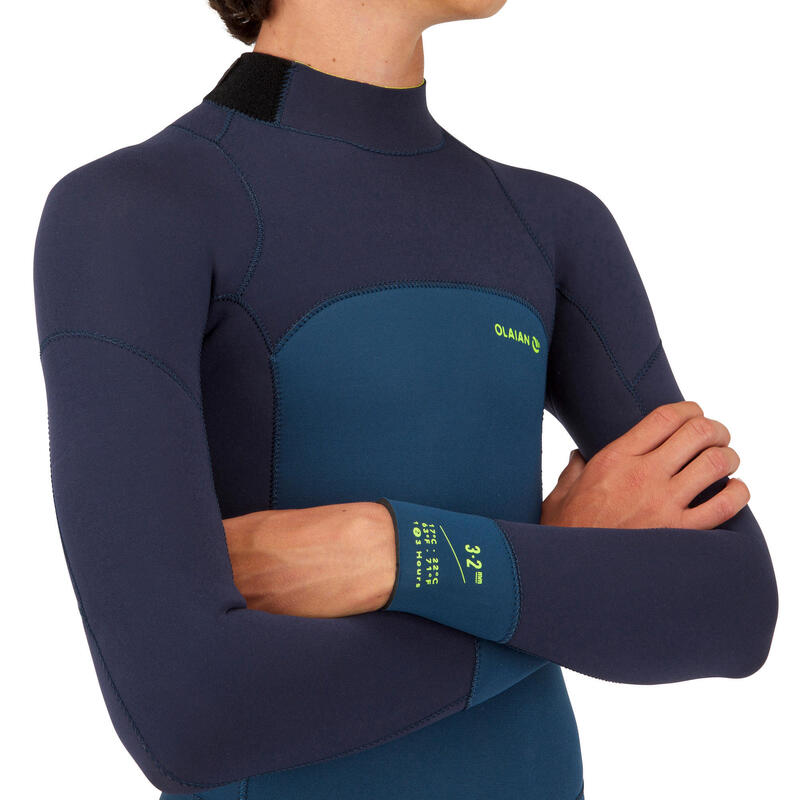 Wetsuit voor surfen kinderen fullsuit 3/2 blauw/zwart