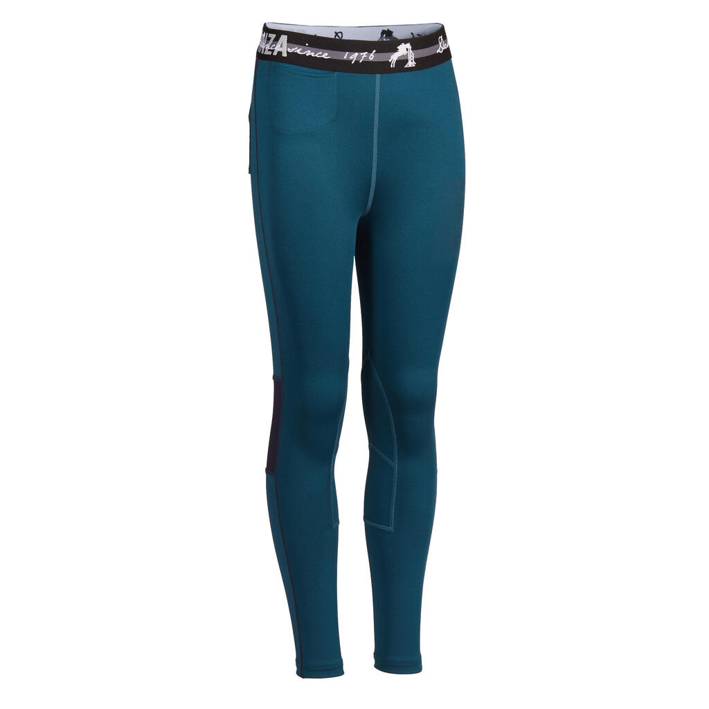 Kids' Horse Riding Jodhpurs 100 Light - Petrol Blue/Navy Blue