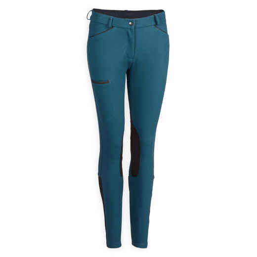 
      Women's Horse Riding Jodhpurs 150 with Grippy Suede Patches - Petrol Blue
  