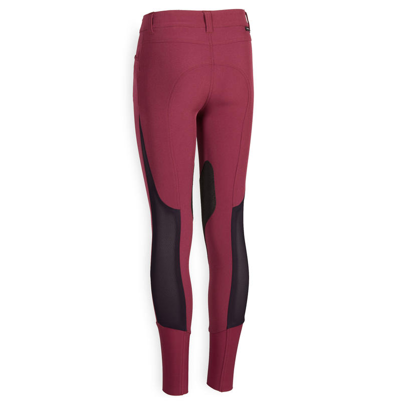 500 Mesh Kids' Horse Riding Jodhpurs Plum/Navy Decathlon