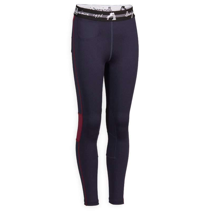 Legging équitation léger Enfant - 100 Bleu Comète / Vert Céladon