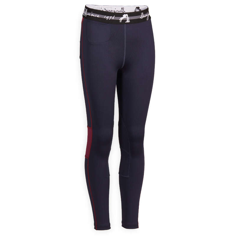 FOUGANZA Kids' Horse Riding Jodhpurs 100 Light - Navy Blue/Plum...