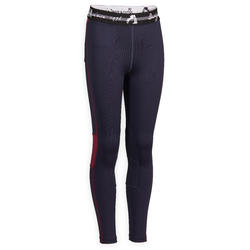 Leggings equitazione 100 LIGHT bambino blu-prugna