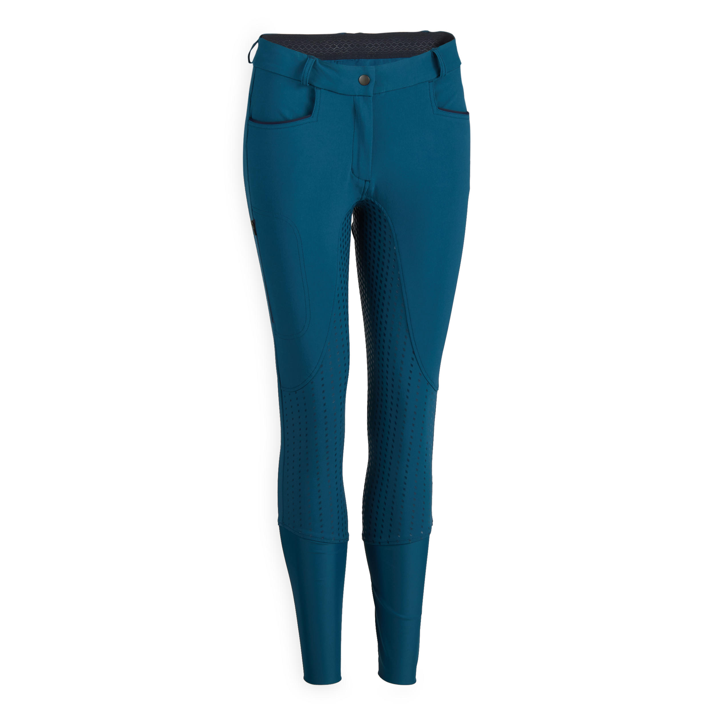 Women's Equestrian Jodhpurs 580 Light Fullgrip - Petrol Blue 1/10