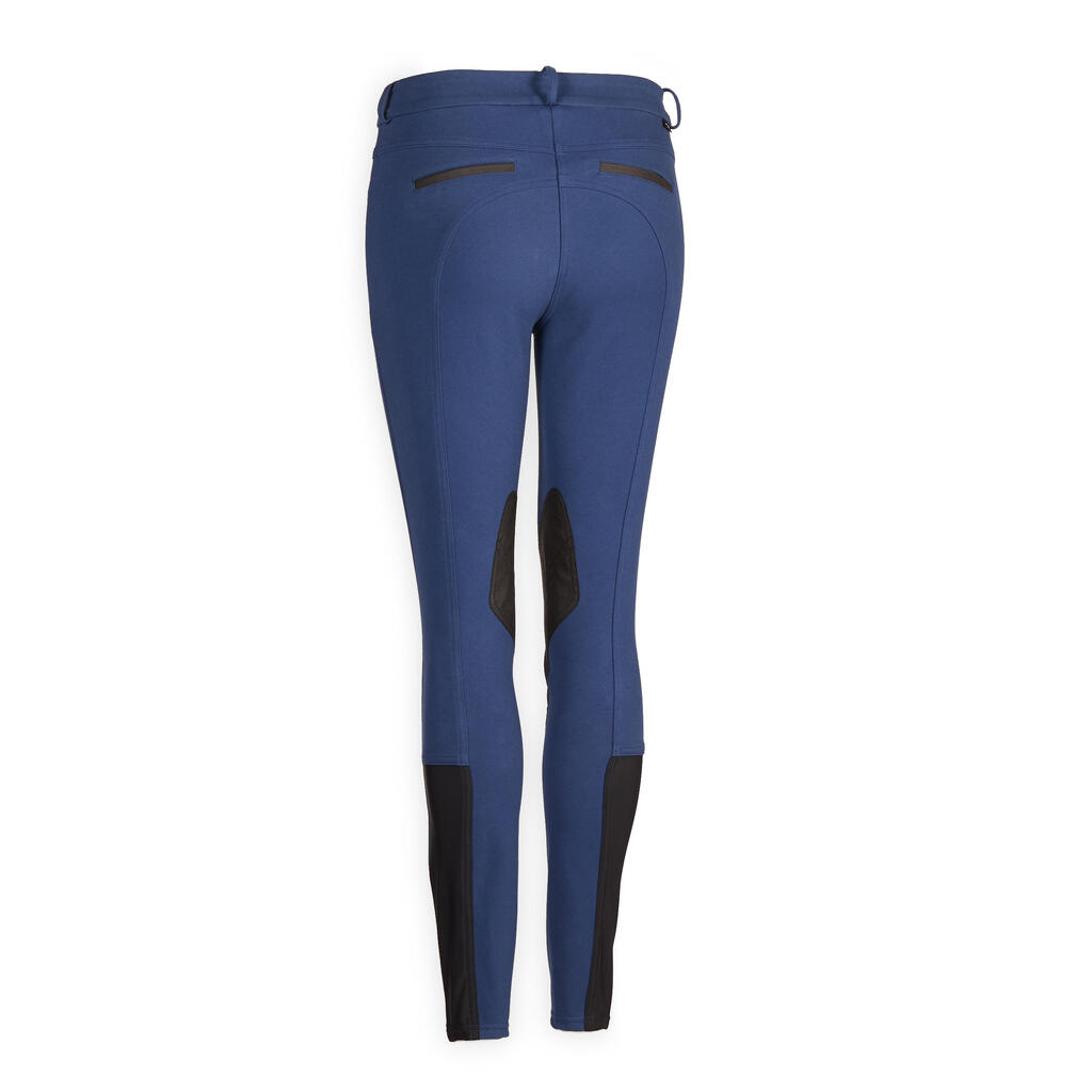 Women's Horse Riding Jodhpurs 150 with Grippy Suede Patches - Dark Blue