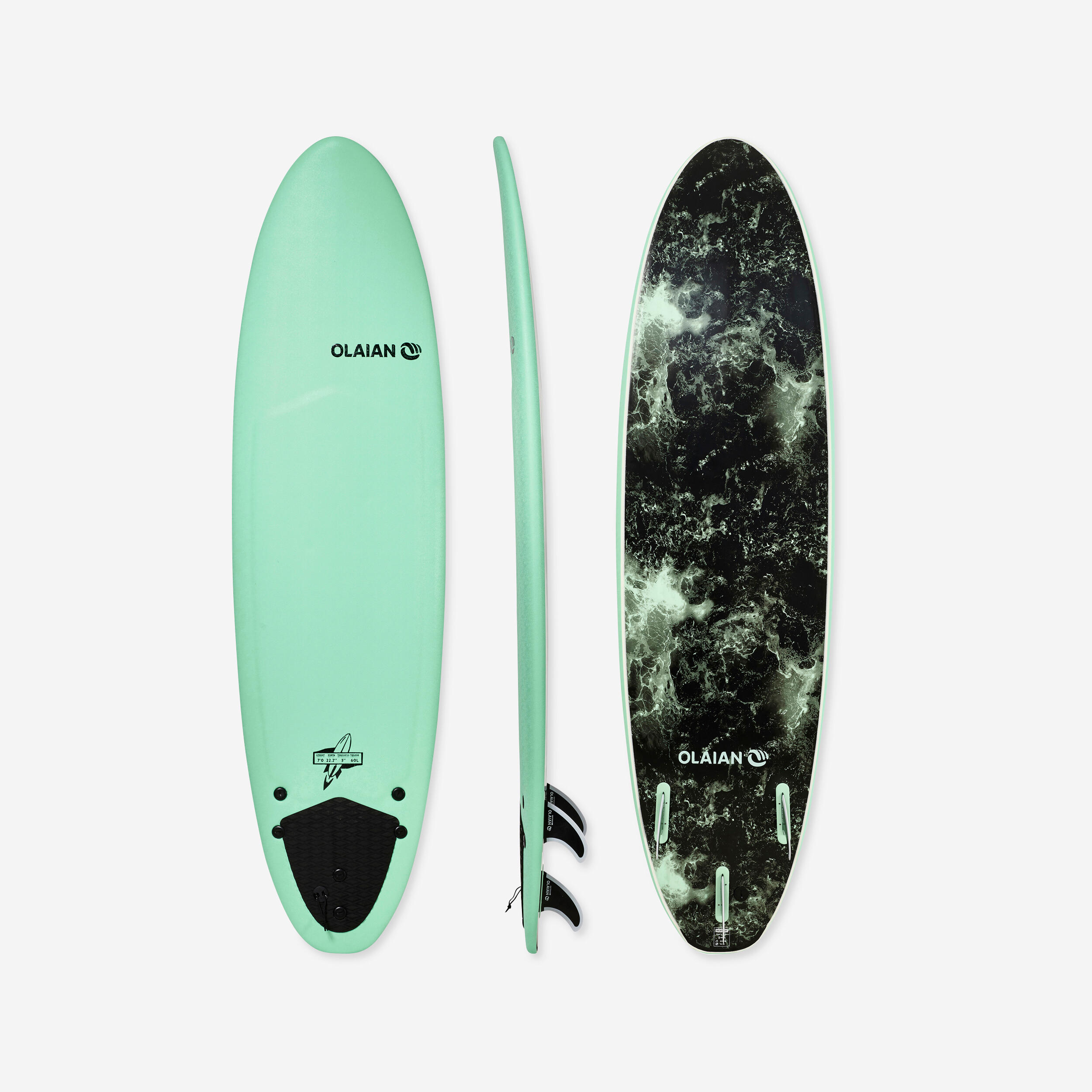 OLAIAN FOAM SURFBOARD 900 7’ . Comes with 3 fins.