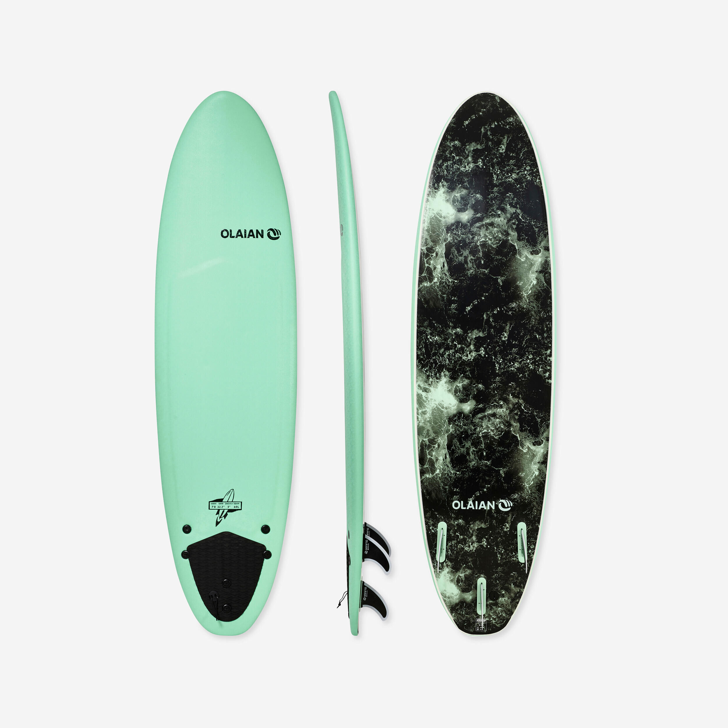 OLAIAN FOAM SURFBOARD 900 7’  . Comes with 3 fins.