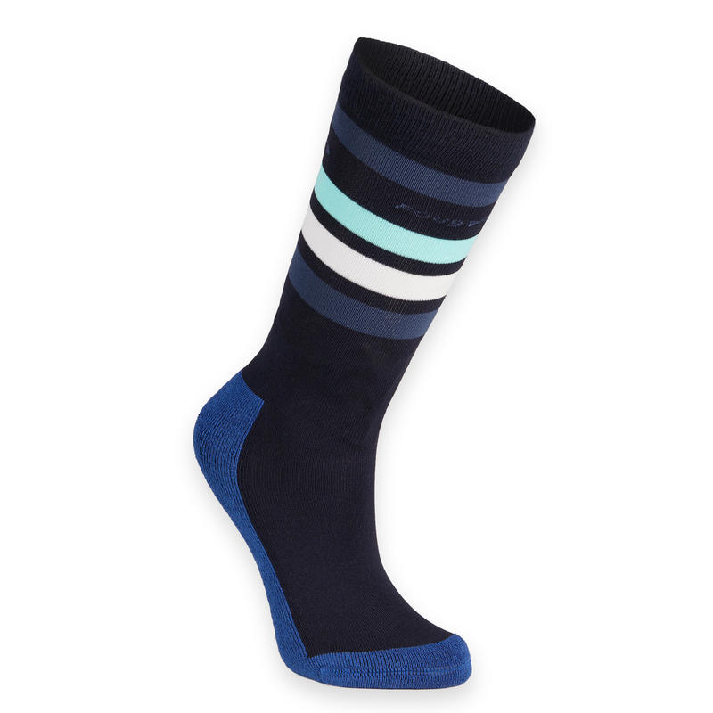 Chaussettes équitation fille 100 marine/rayures turquoise