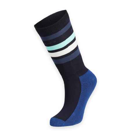 Girls' Horse Riding Socks 100 - Navy/Turquoise Stripes