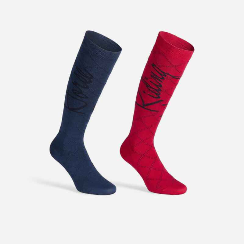 Women's Horse Riding Socks 500 Light - Dark Blue/Raspberry