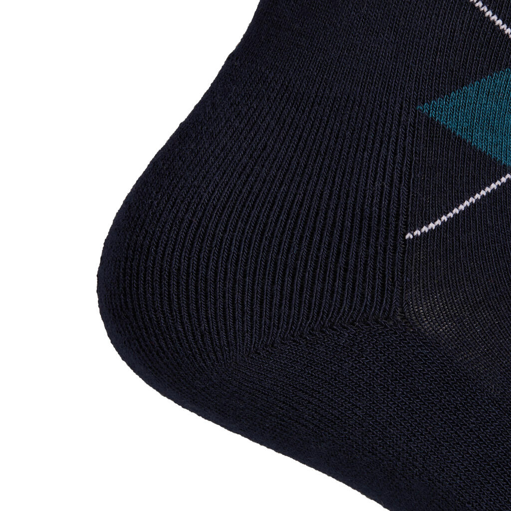 Adult Horse Riding Socks Lozenges - Petrol Blue and Navy Blue/Teal