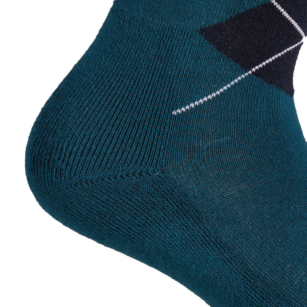 Adult Horse Riding Socks Lozenges - Petrol Blue and Navy Blue/Teal