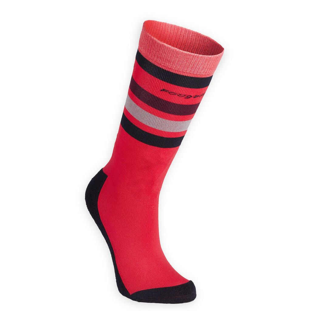 Chaussettes équitation enfant SKS100 rose/rayures marine