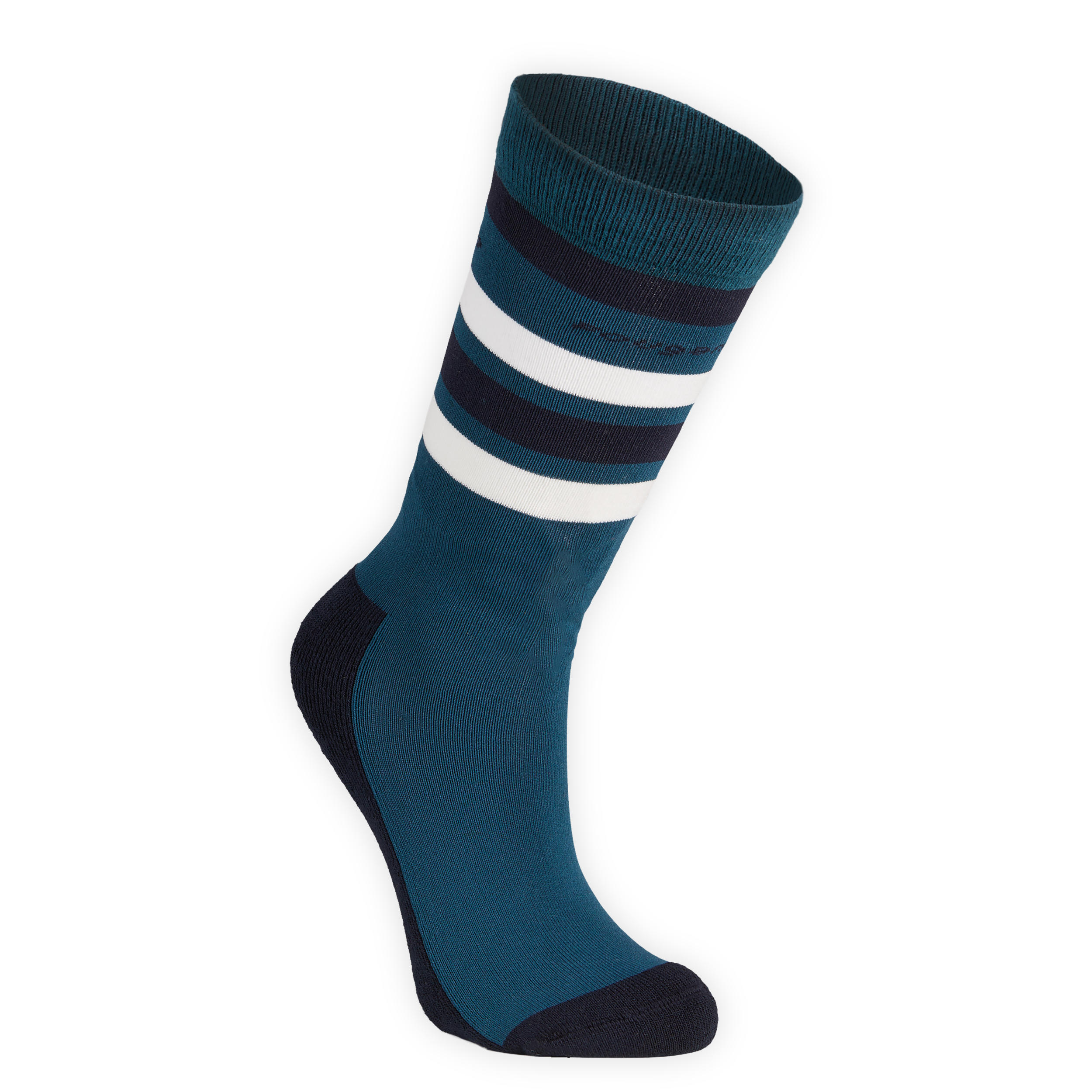 FOUGANZA Kids' Horse Riding Socks SKS100 - Petrol/Navy and White Stripes
