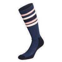 Adult Horse Riding Socks 100 - Dark Blue/Pale Pink Stripes