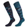 Adult Horse Riding Socks Lozenges - Petrol Blue and Navy Blue/Teal