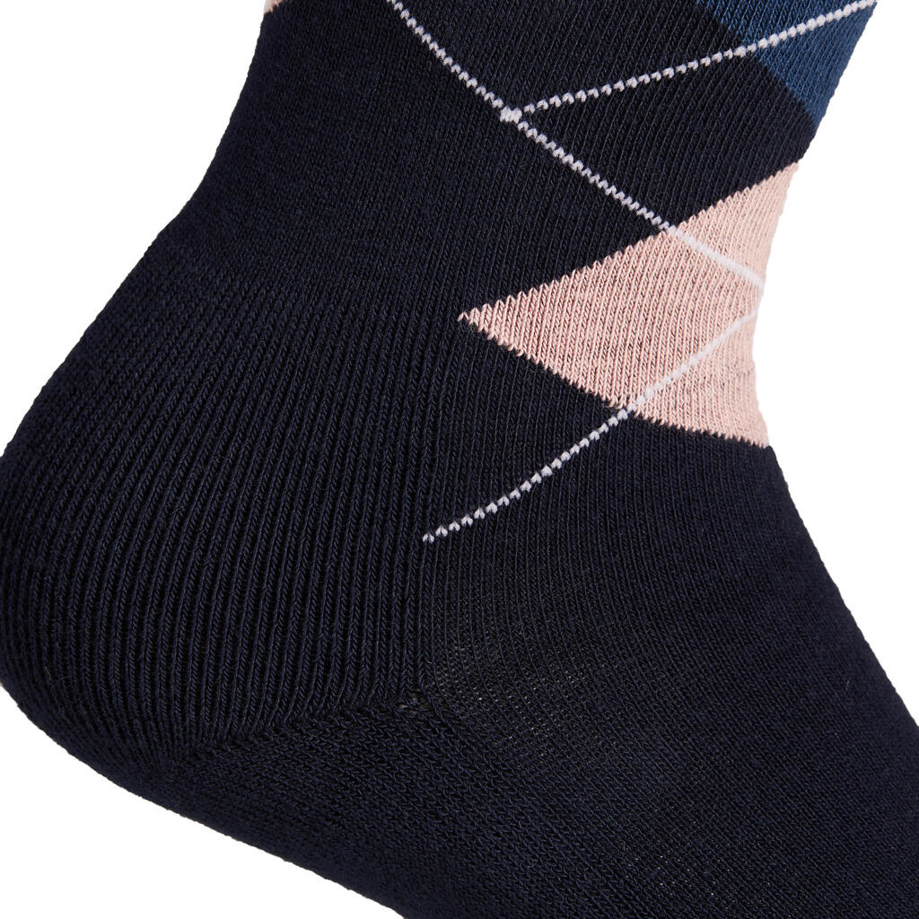 Adult Horse Riding Socks Losanges - Navy Blue/Pale Pink and Petrol Blue