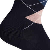 Adult Horse Riding Socks Losanges - Navy Blue/Pale Pink and Petrol Blue