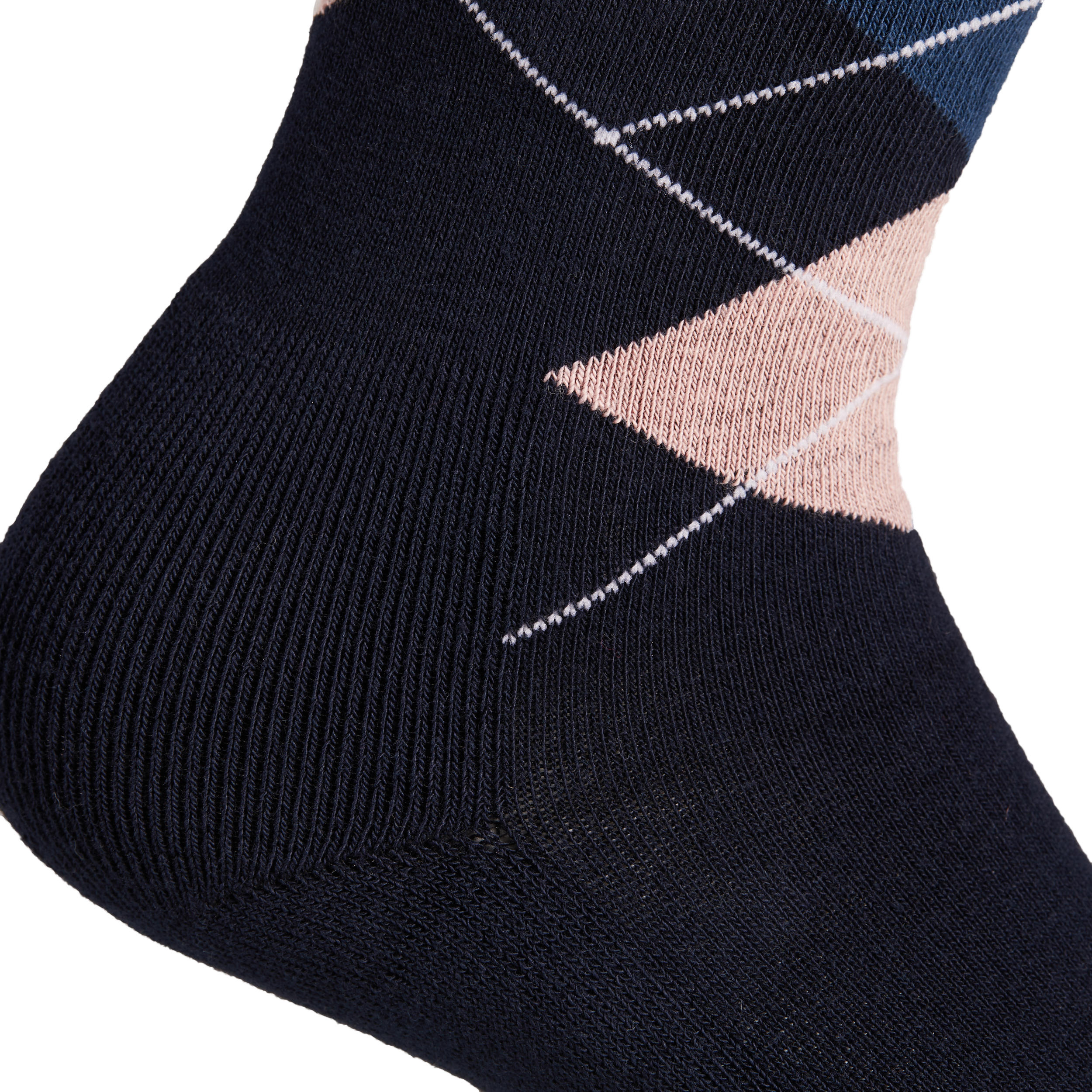 Adult Horse Riding Socks Losanges - Navy Blue/Pale Pink and Petrol Blue 4/6