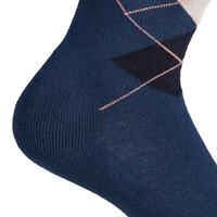 Adult Horse Riding Socks Losanges - Navy Blue/Pale Pink and Petrol Blue