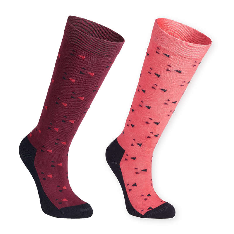 HORSE RIDING SOCKS JUNIOR Horse Riding - Socks 500 Print - Pink FOUGANZA - Horse Riding