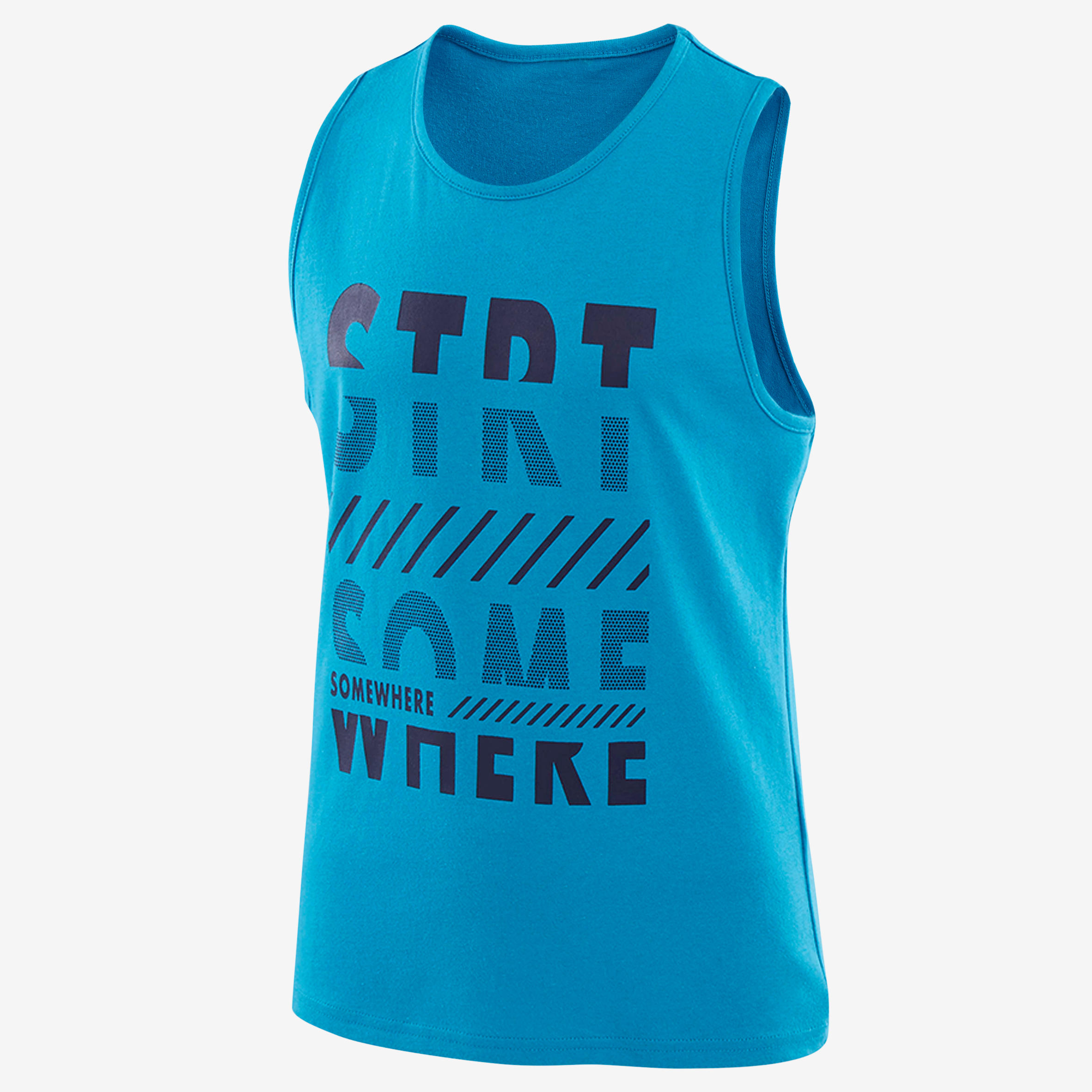 

Boys' Gym Tank Top 100 - Blue/Navy Blue Print -  By DOMYOS | Decathlon