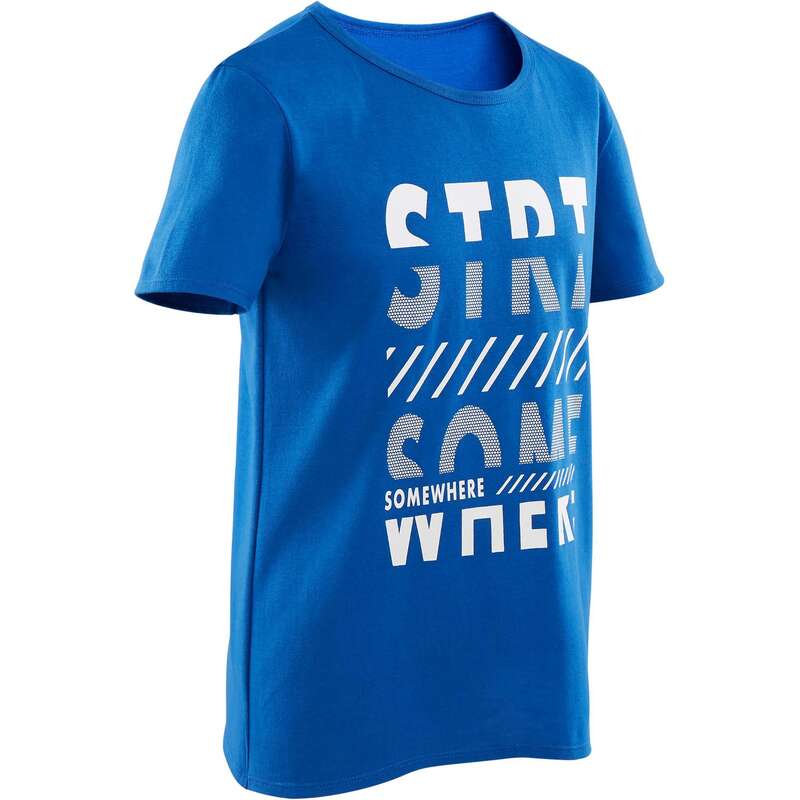 BOY EDUCATIONAL GYM APPAREL Fitness and Gym - Boys' Gym T-Shirt 100 - Blue DOMYOS - Gym Activewear