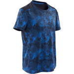 Domyos Ademend T-shirt met korte mouwen voor gym jongens S500 synthetisch blauw/print