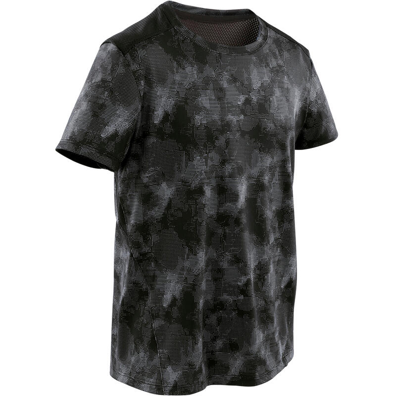 T-shirt enfant synthétique respirant - 500 noir avec motifs