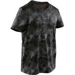 Domyos Ademend T-shirt met korte mouwen voor gym jongens S500 synthetisch zwart AOP