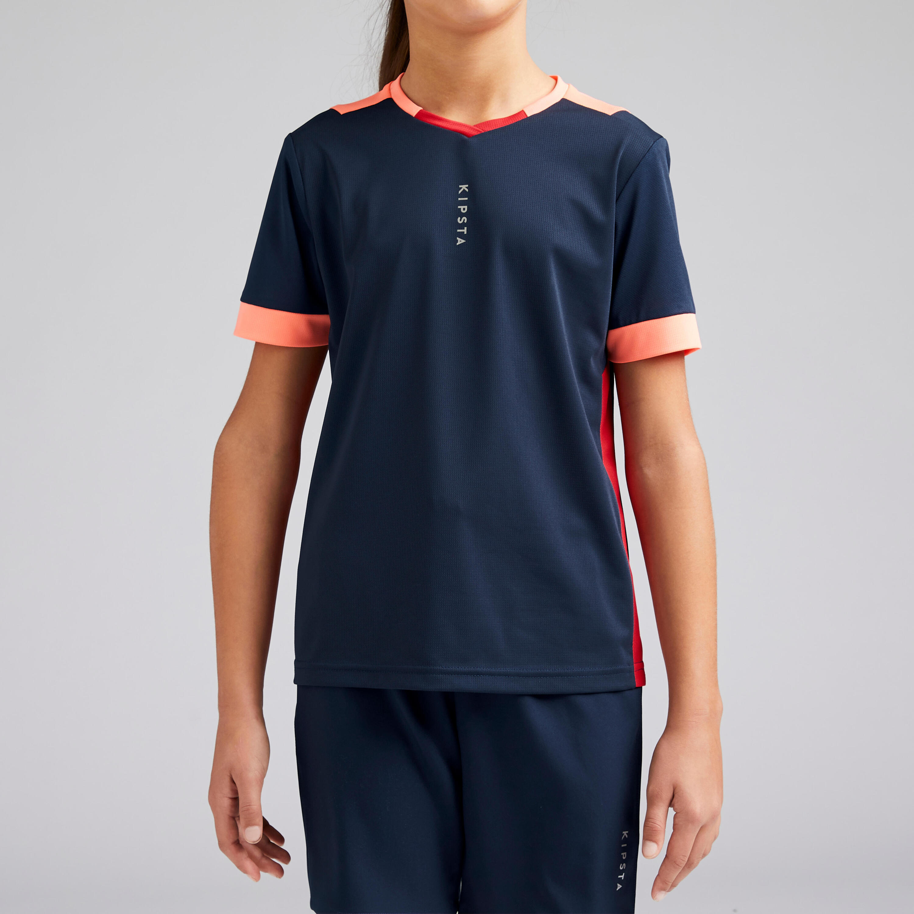 F500 Girls' Football Shirt - Navy Blue/Coral 2/9