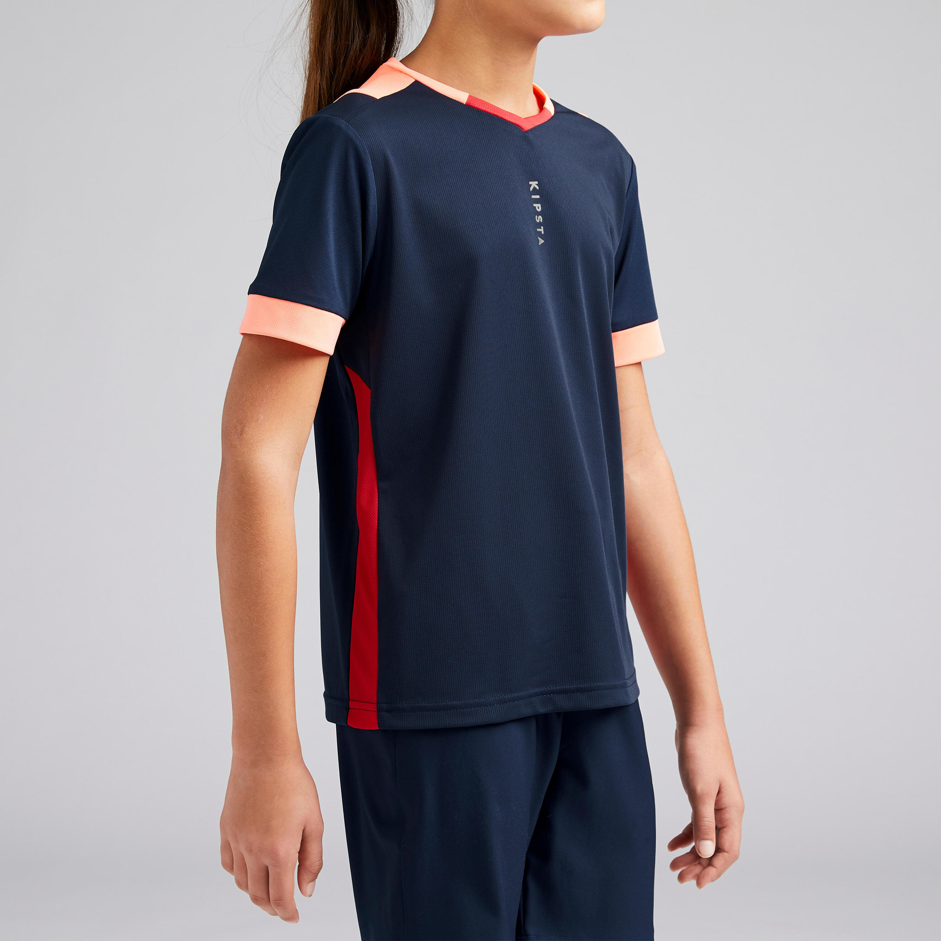 F500 Girls' Football Shirt - Navy Blue/Coral 3/9