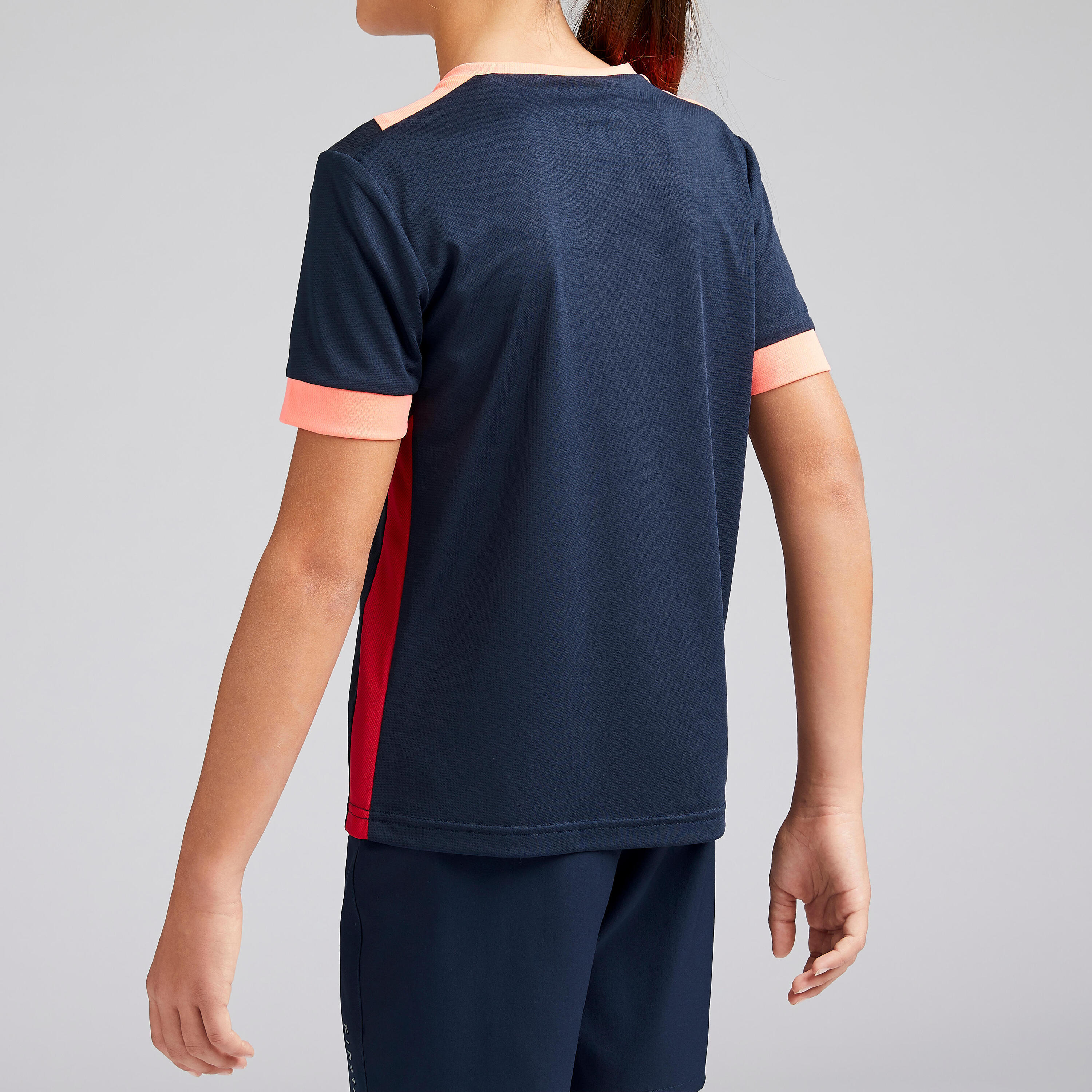F500 Girls' Football Shirt - Navy Blue/Coral 5/9