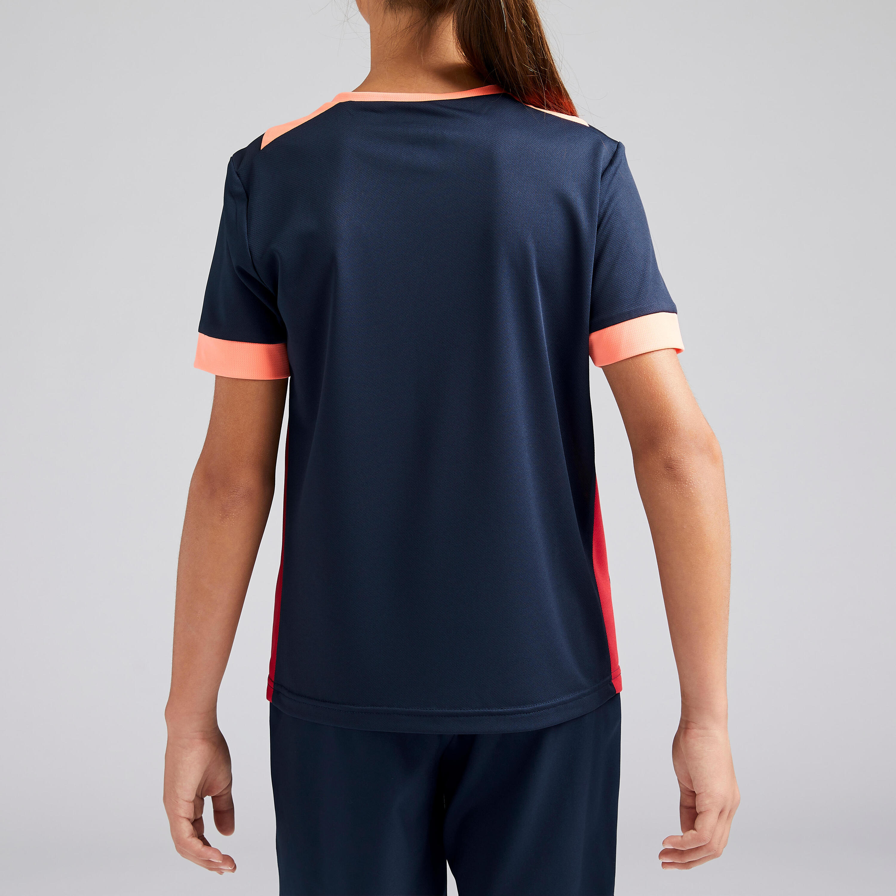 F500 Girls' Football Shirt - Navy Blue/Coral 4/9