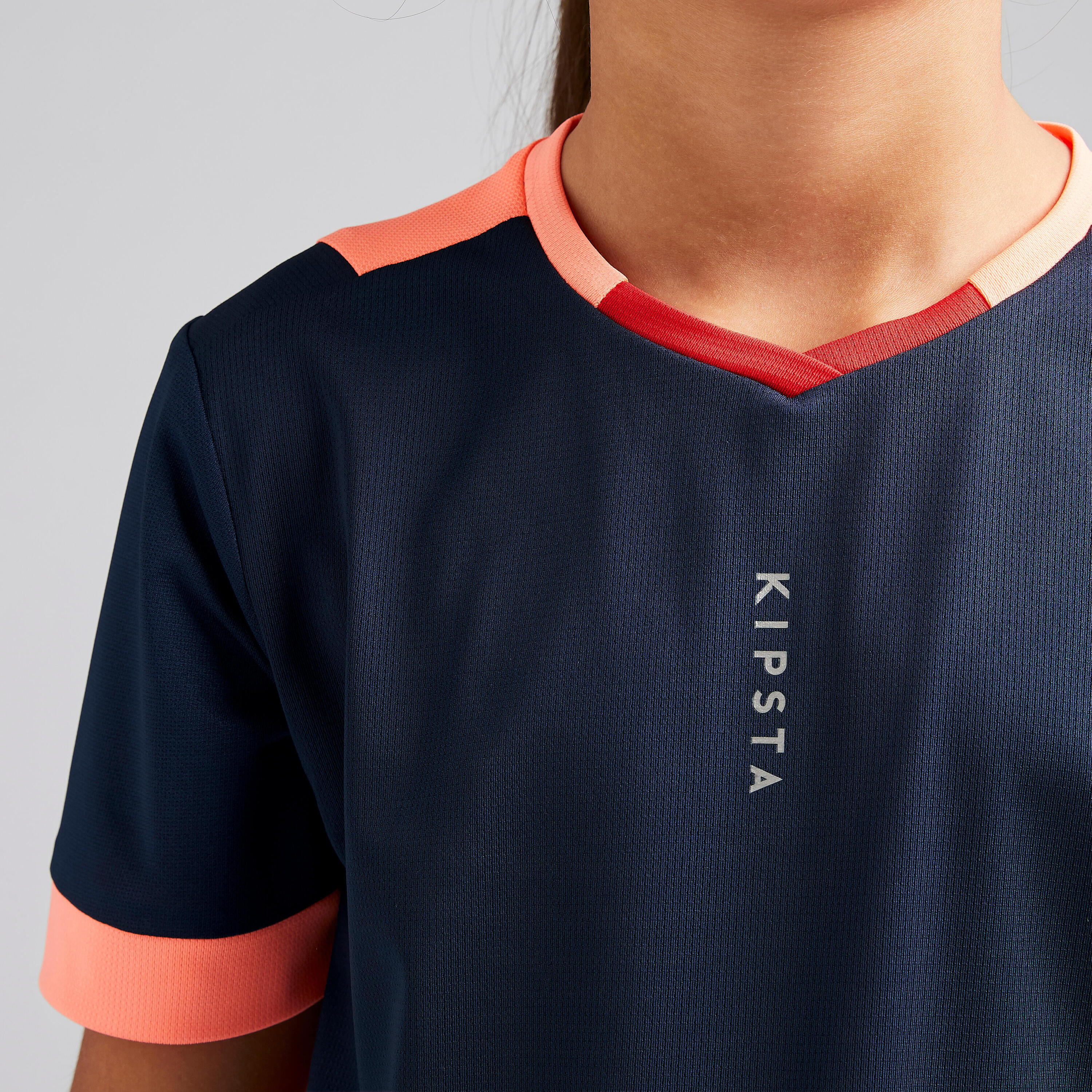 F500 Girls' Football Shirt - Navy Blue/Coral 6/9