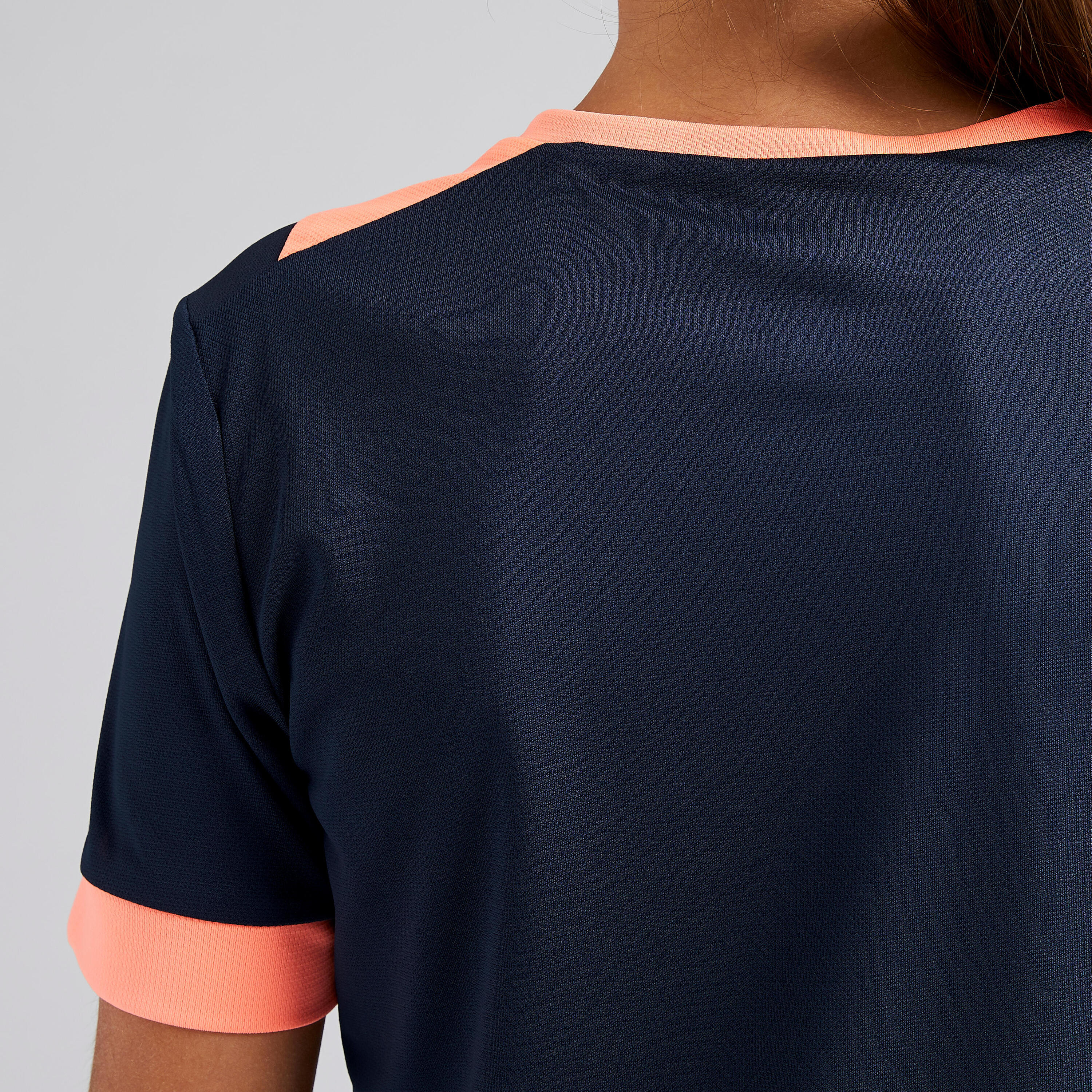F500 Girls' Football Shirt - Navy Blue/Coral 7/9